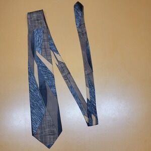 Haggar Mens Geometric Pattern Tie Polyester Brown Blue Tan